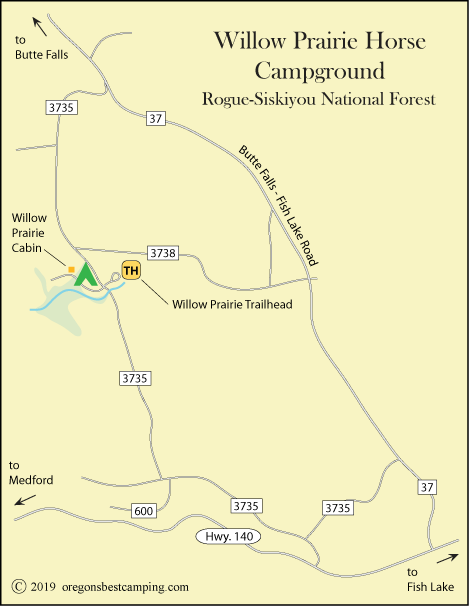 Willow Prairie Cabin and CHorse Campground Map, Rogue River-Siskiyou National Forest, Oregon